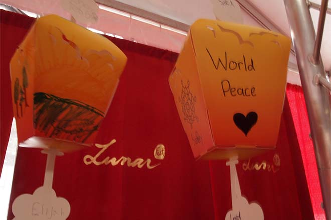 Paper lanterns created by schoolchildren