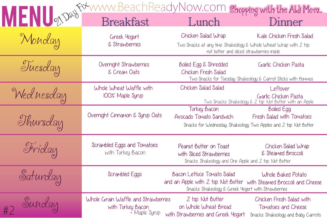 21 Day Fix ALDI Meal Plan and Shopping List - Beach Ready Now