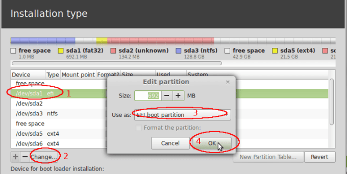 mounting partisi efi saat proses penginstallan linux dualboot UEFI