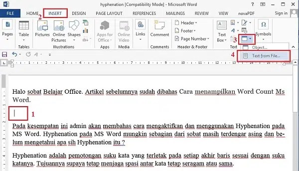 Cara Menyisipkan Dokument Dari Dokument Lain Pada MS Word - Belajar Office