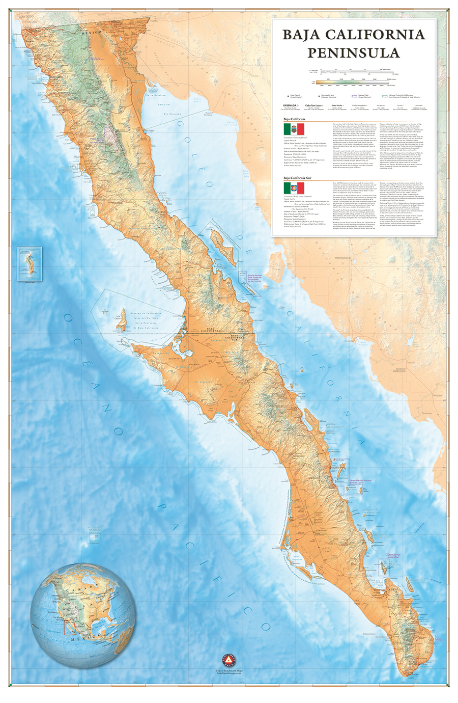 Map Of Canada Baja California Peninsula Wall Map By Benchmark Maps BAJA W Map 900 Rgb 