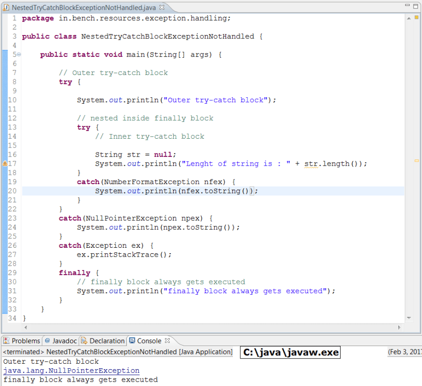 Java - Nested try-catch block in Exception handling - BenchResources.Net