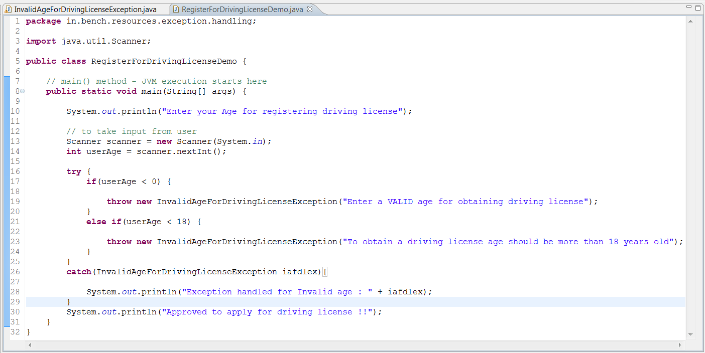 Java Userdefined Exception or Custom Exception