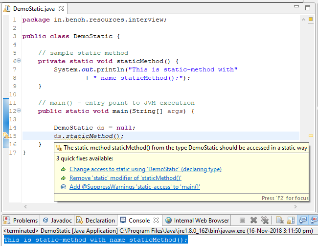 Java - Interview program on static method - BenchResources.Net