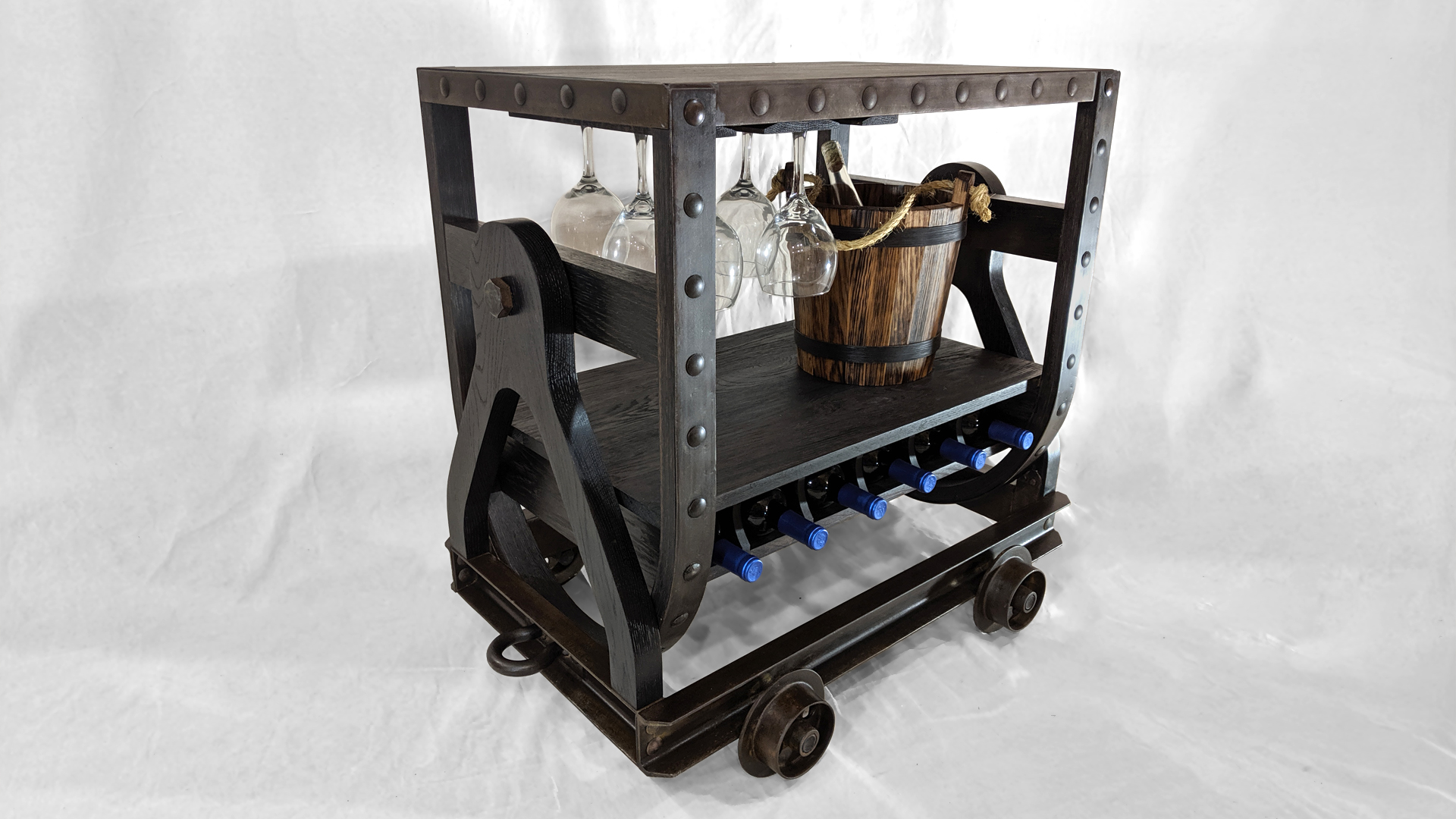 Custom Miners Bar Cart and Wine Rack Benham Design Concepts