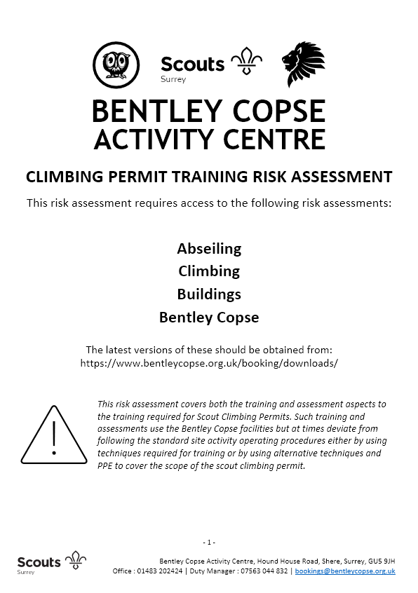 Climbing Permit Training Cover Risk Assessment