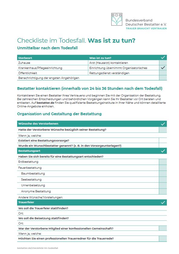 Checkliste Todesfall Kostenloses Pdf Herunterladen