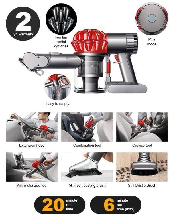 Additional accessories include a wall mounted docking station for easy charging and a combination tool (which functions as a small dusting brush and crevice tool). Dyson V6 Car Boat Handheld Review Finally Something For The Car