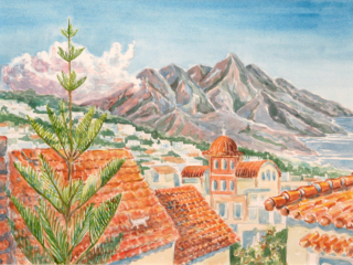 04 "Rhythemno, Crete," watercolor: Rhythemno, Crete, Rooftops