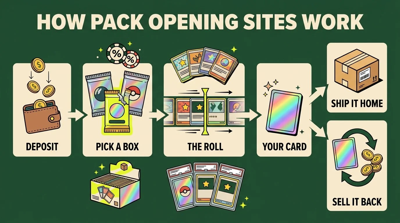Infographic how Pokémon pack opening sites work