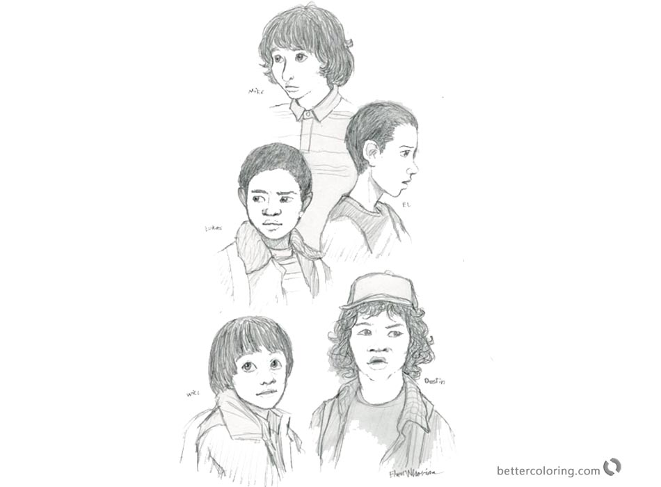 stranger things coloring pages characters sketch free printable