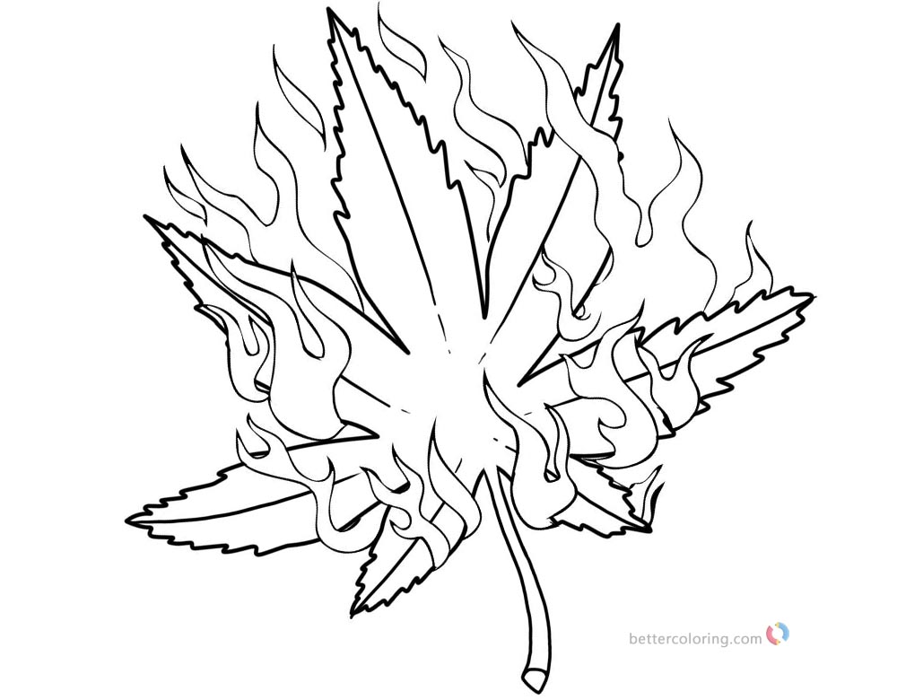 weed coloring pages pot leaf with fire free printable
