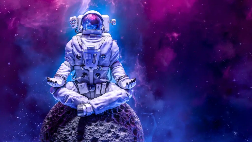 Be Yogi yoga karlsruhe meditierender Astronaut auf dem Mond more space mondphasen hintergrund moodbild