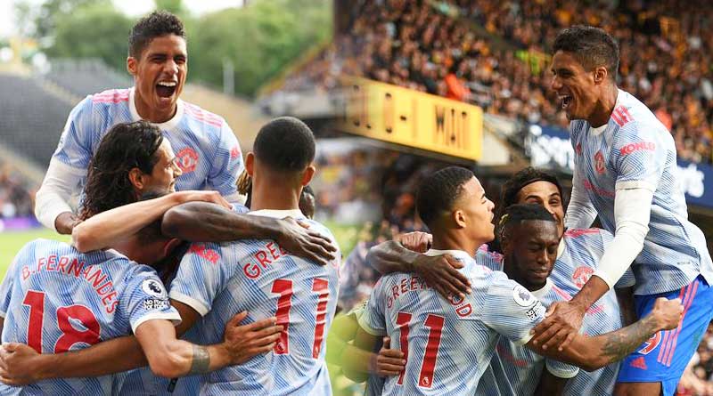 Man United forward Mason Greenwood scores at Wolves.