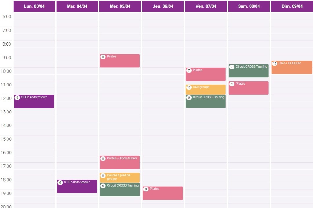 horaire cours collectifs
