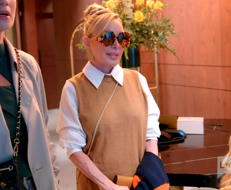 Marysol Patton's Tan Layered Sweater Dress