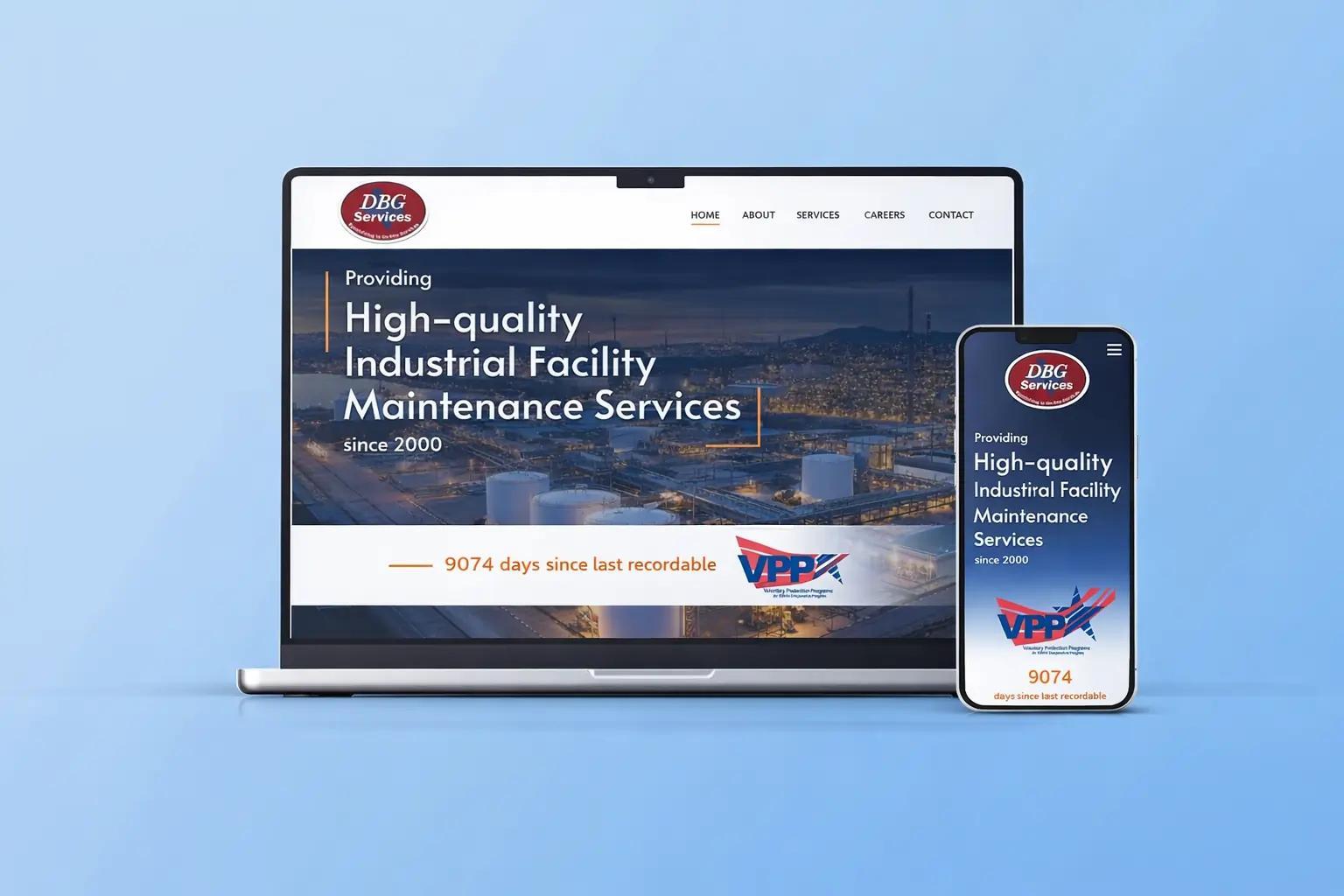 DBG Services Website Redesign on Laptop and Mobile Screens
