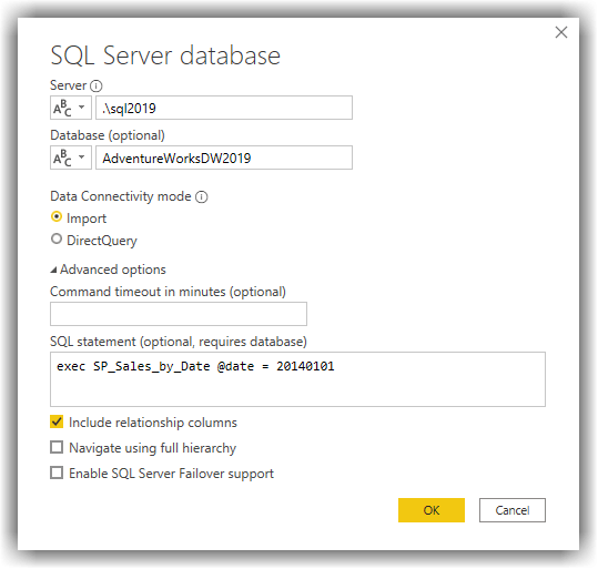 Get Data From SQL Server using SQL Statements in Power BI Desktop