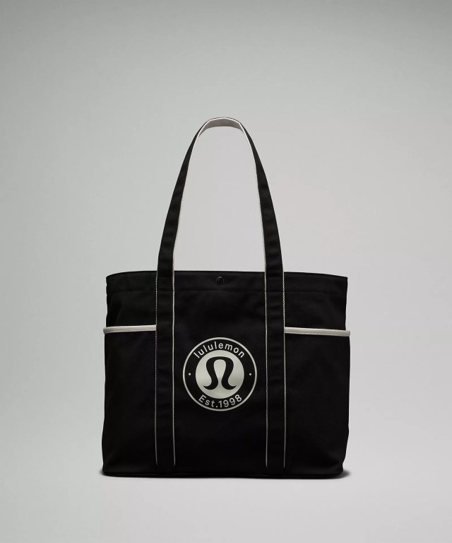 black and white canvas lululemon logo tote