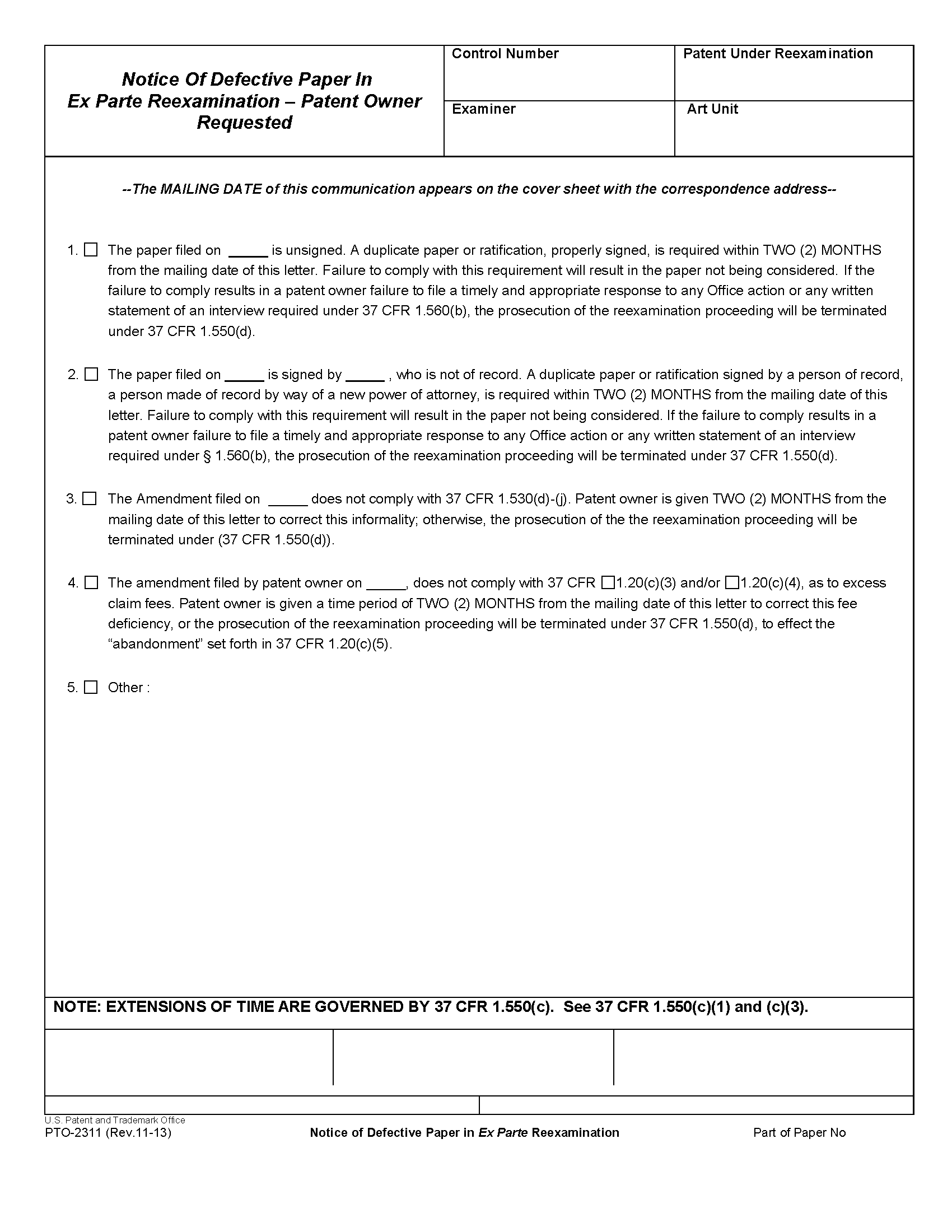Mpep 2266.02: examiner issues notice of defective paper in ex parte