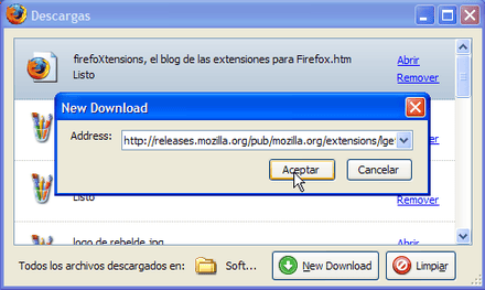 lget, indica la dirección de un archivo a descargar