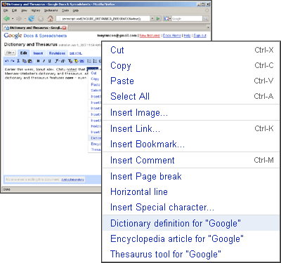 Google incluirá en Docs diccionario, enciclopedia y sinónimos