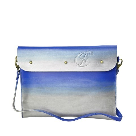 Leather iPad Sleeve carrier blue front