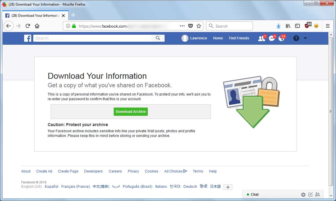 picture Backup Your Facebook Account bleeping computer