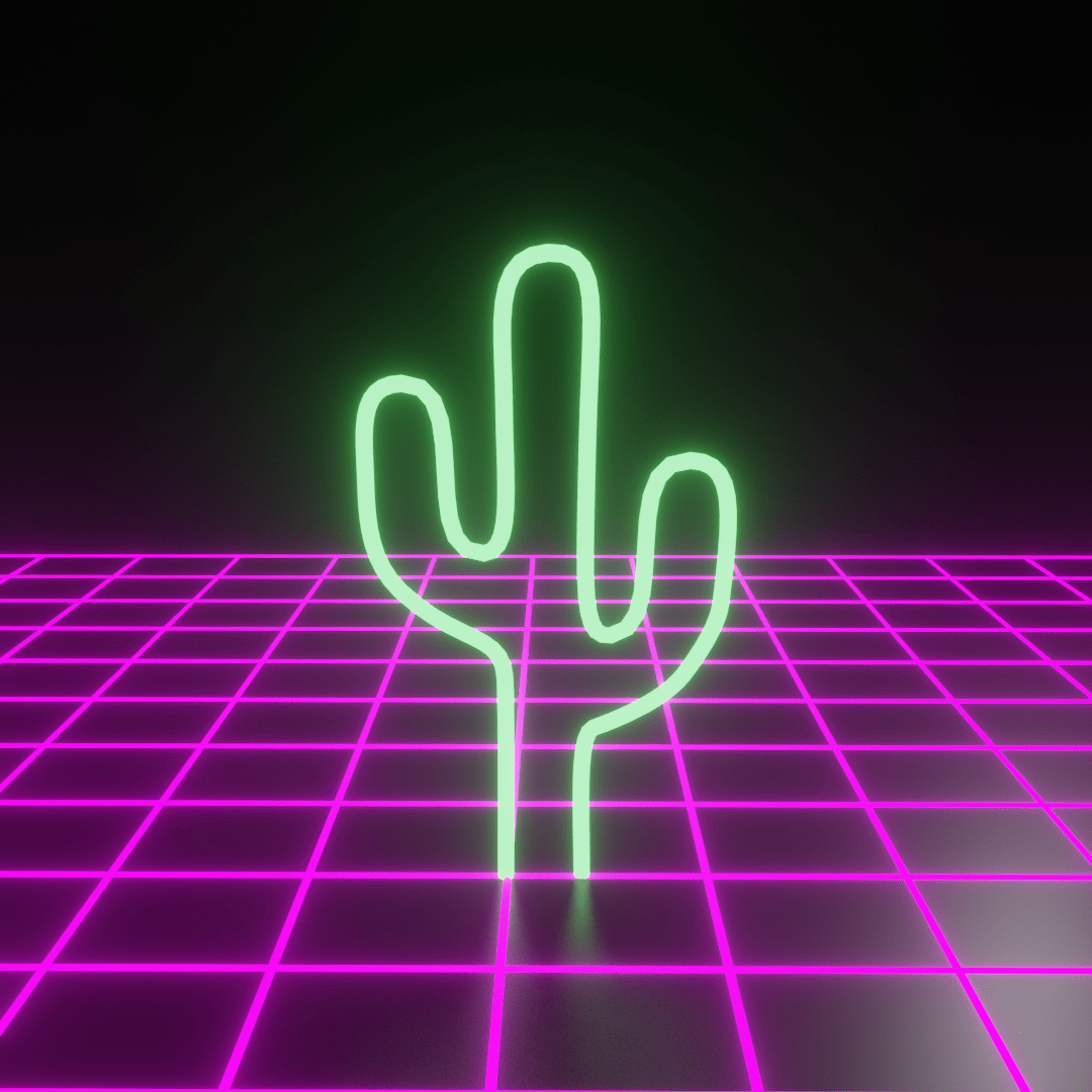 Big old down arrow = pointy sign + devil horns; Blend Swap Retrowave Neon Cactus 1