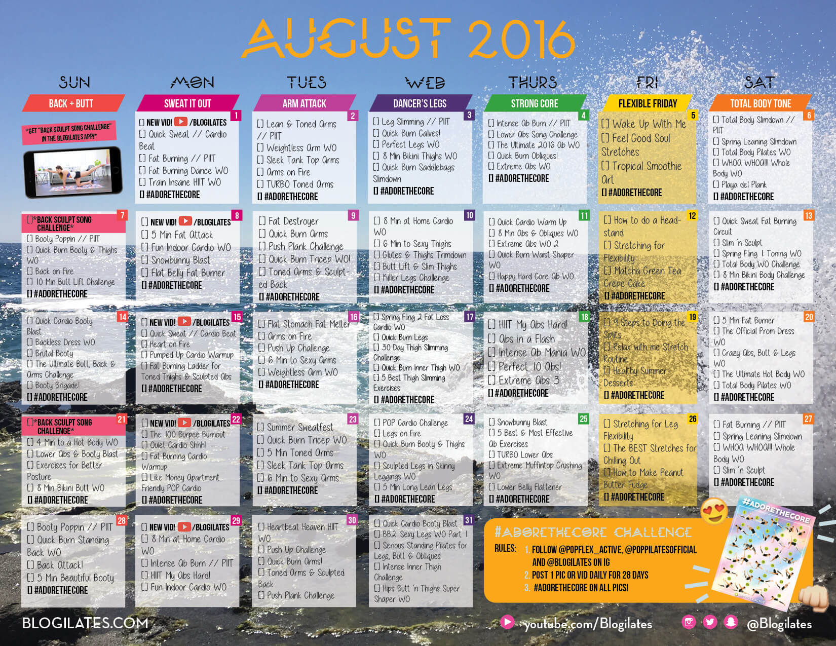 August 2016 Workout Calendar - Blogilates