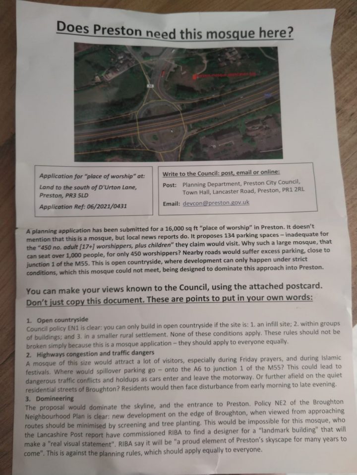 proposal pembangunan masjid imam assyafi&#x27;i 26 desember 2010. Anonymous Leaflet Posted Through Doors Opposing Broughton Mosque Plans Blog Preston
