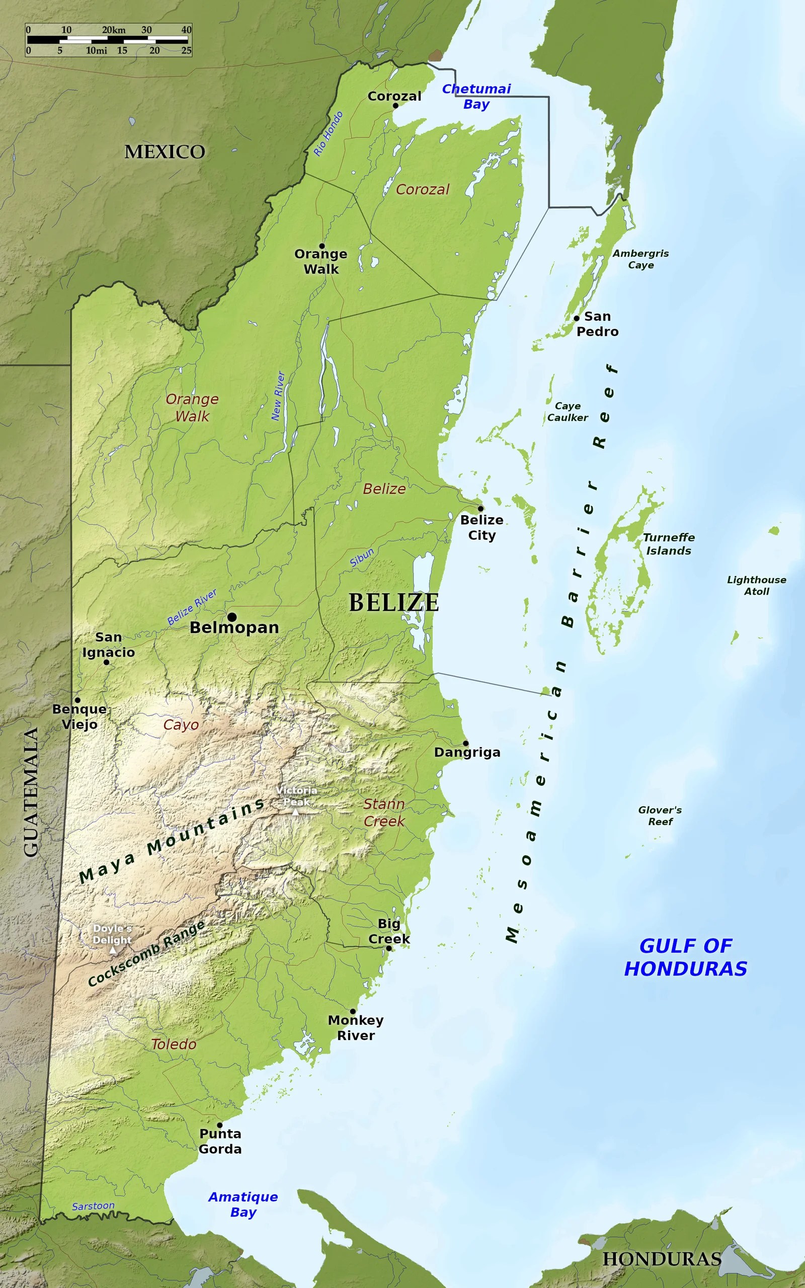 Major Landforms Of Belize Relief Map Of Belize 