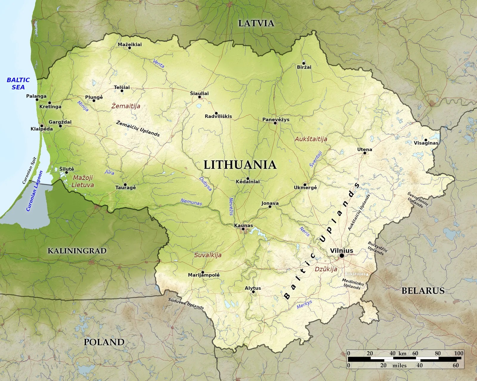 Blue Green Atlas The Geography Of Lithuania Relief Map Of Lithuania 