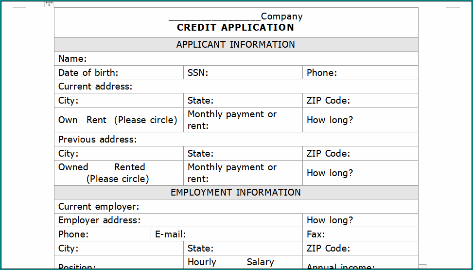 Free Printable Business Credit Application Form Bogiolo