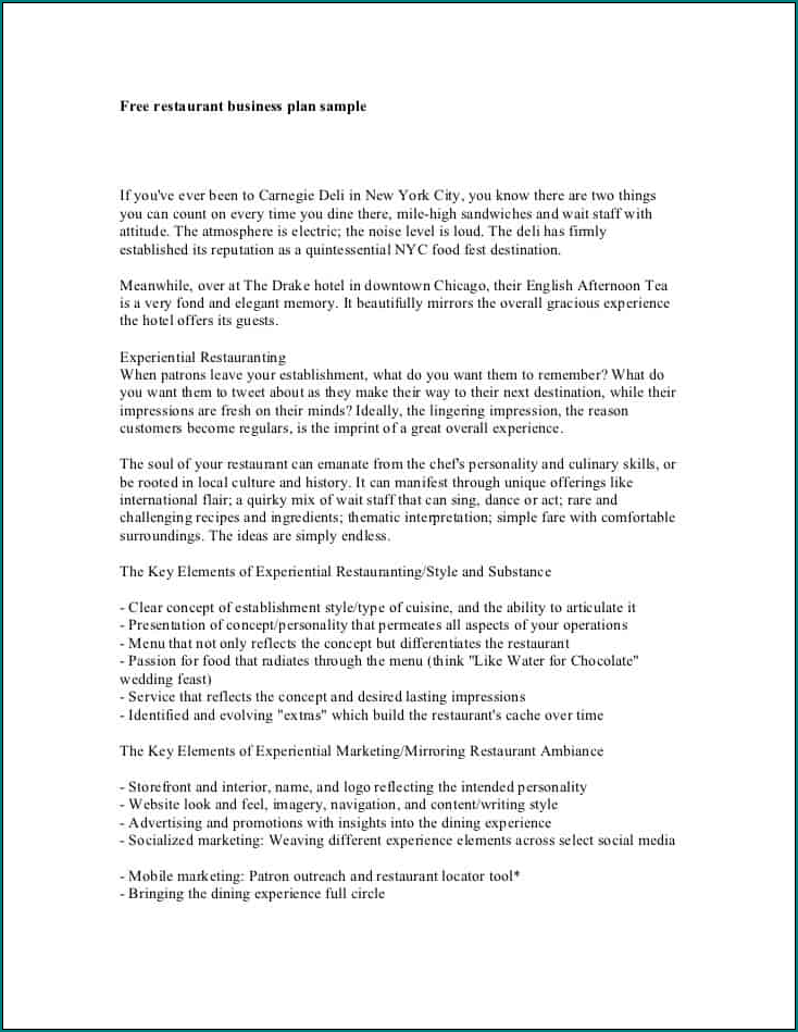 Free Printable Restaurant Business Plan Template Bogiolo