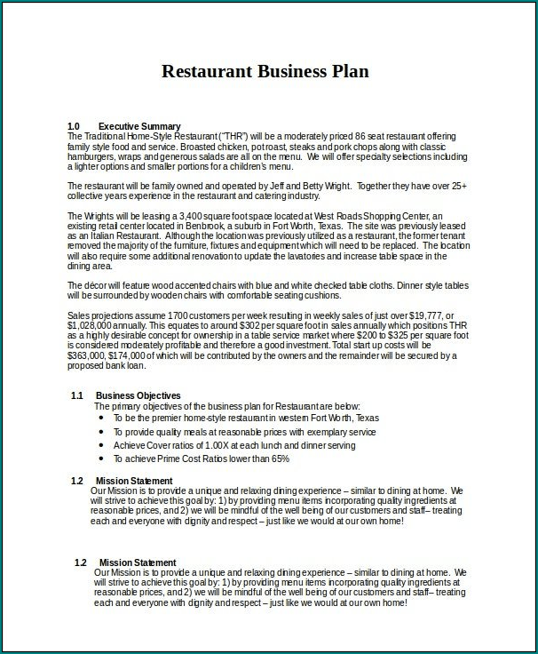 Free Printable Restaurant Business Plan Template Bogiolo