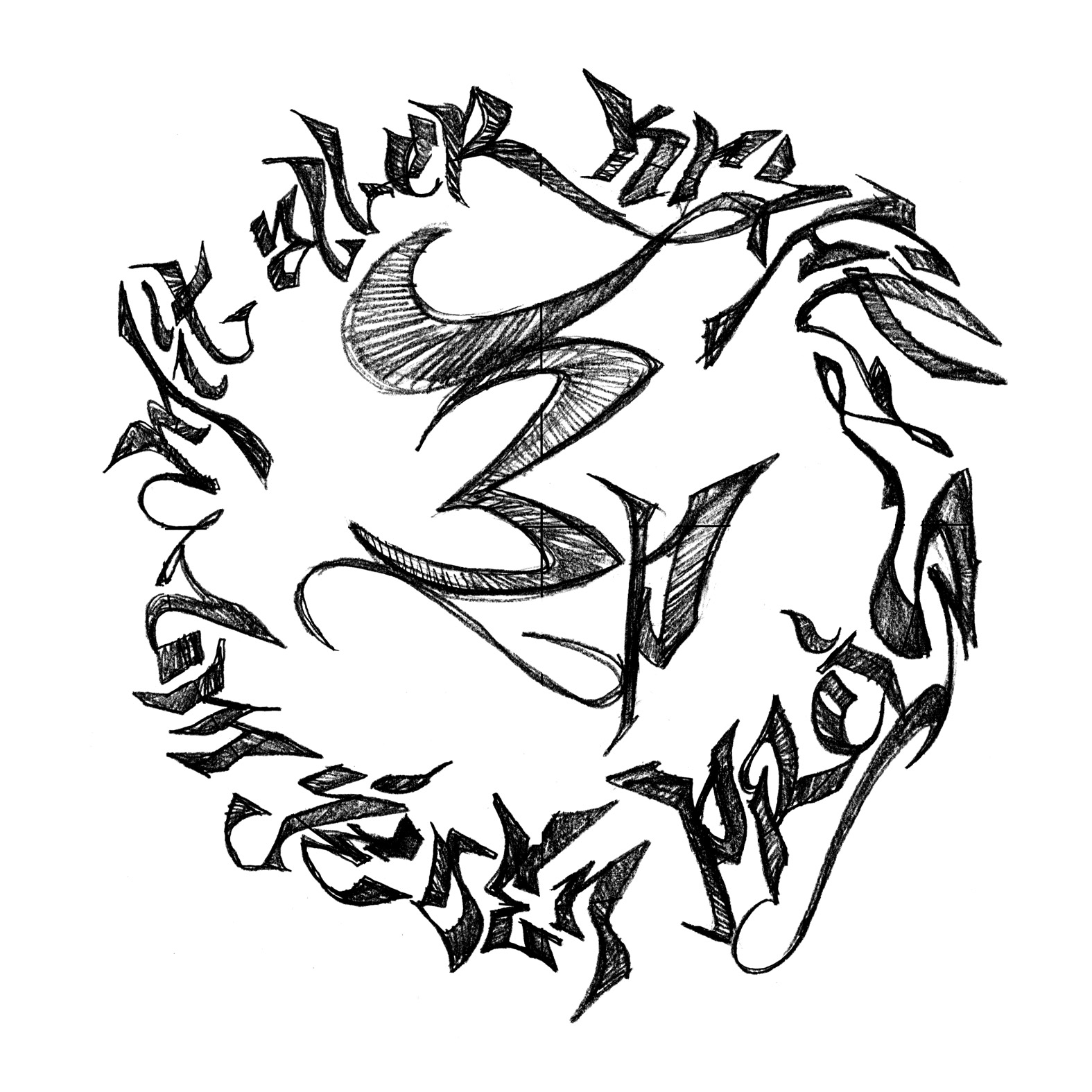 Styleskizze Sketch Moses Pelham Tattoo »Mit aller Kraft - um jeden Preis« © BOMBER 2000