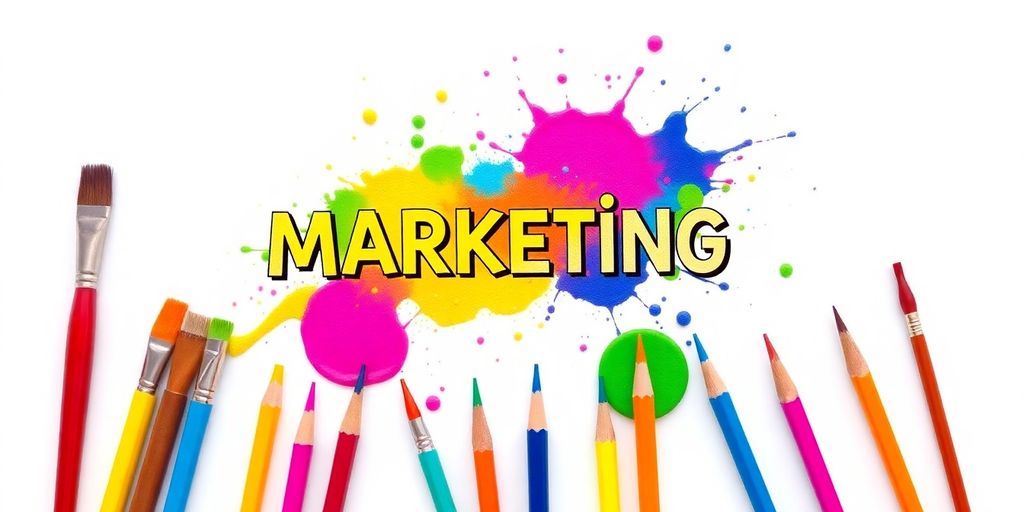 Colorful marketing tools on a bright background.