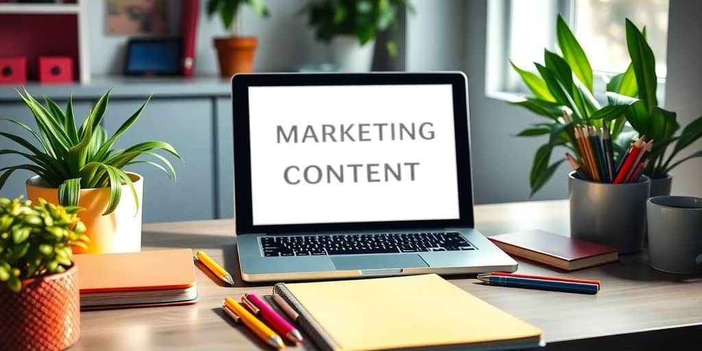 A cozy workspace with a laptop and colorful stationery.