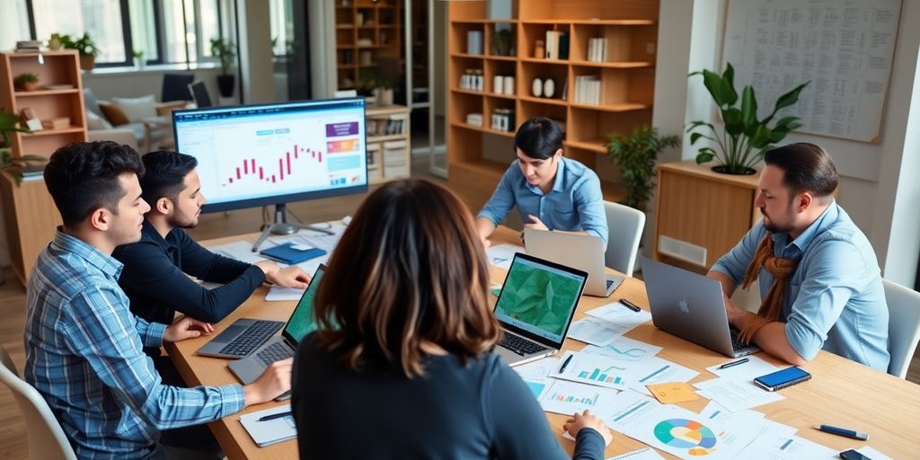 Team collaborating on innovative marketing strategies in a workspace.