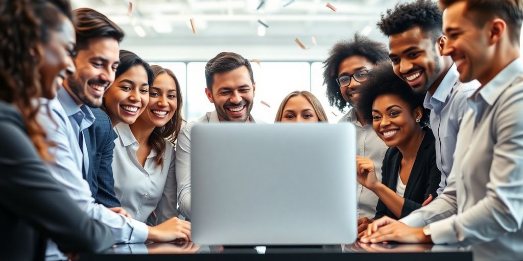Product launch team high-fiving.