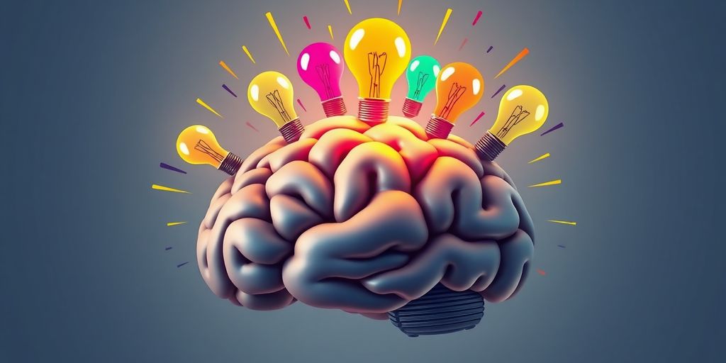 Lightbulb ideas sparking from a brain.
