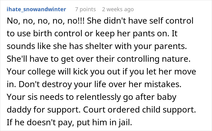 Student tells sister she can't move into her shared dorm room with a baby, and things escalate