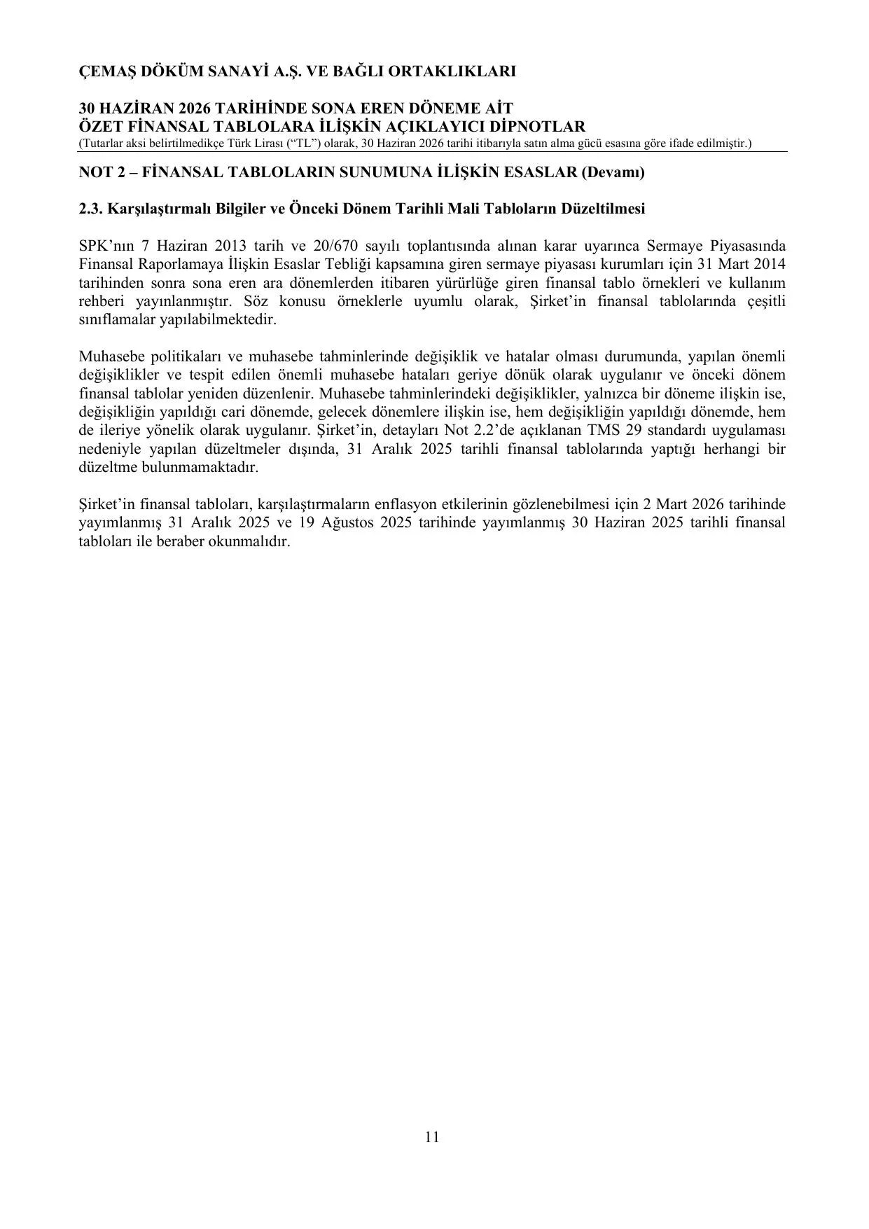 Çemaş 2026 2.Dönem Finansal Tablo ve Dipnotları.pdf — sayfa 14