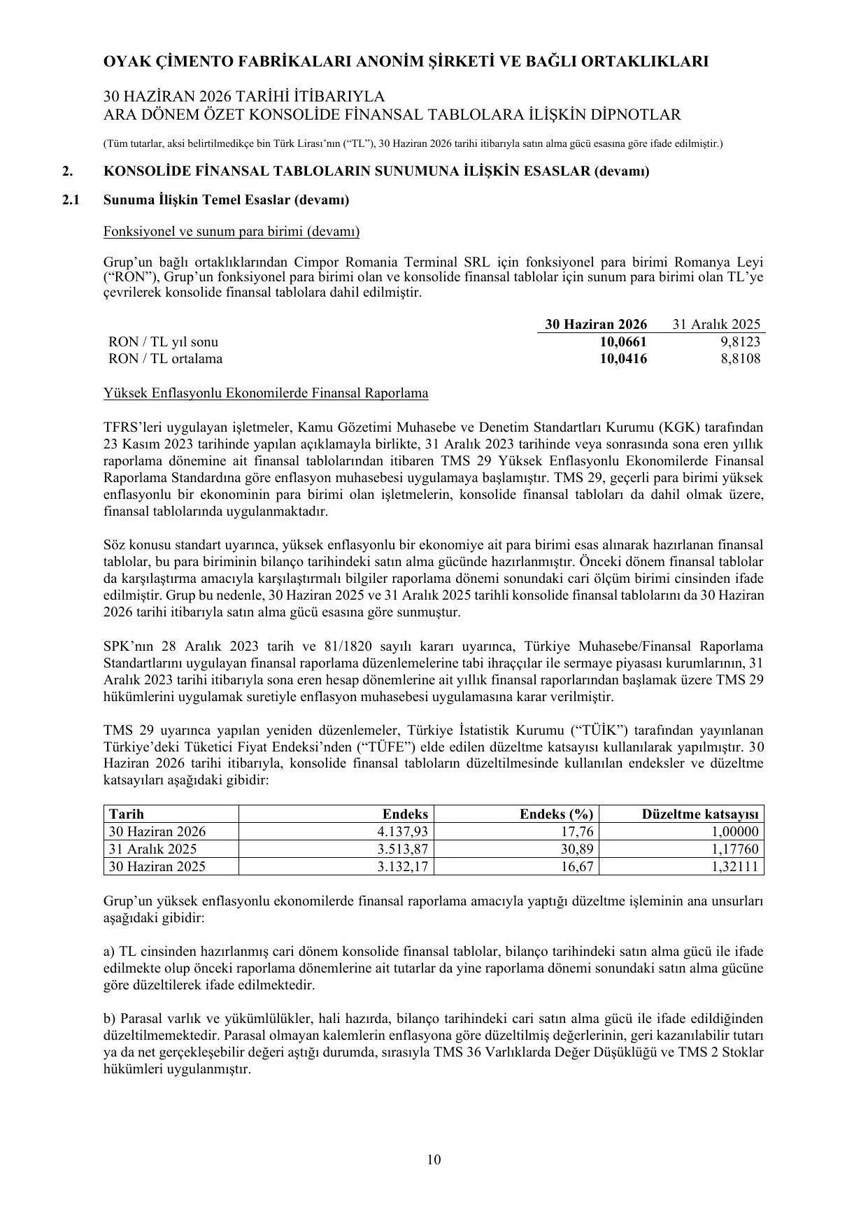 OYAK รimento Fabrikalarฤฑ A.ล.- 30.06.2026 - SPK Rapor (TR).pdf โ sayfa 14