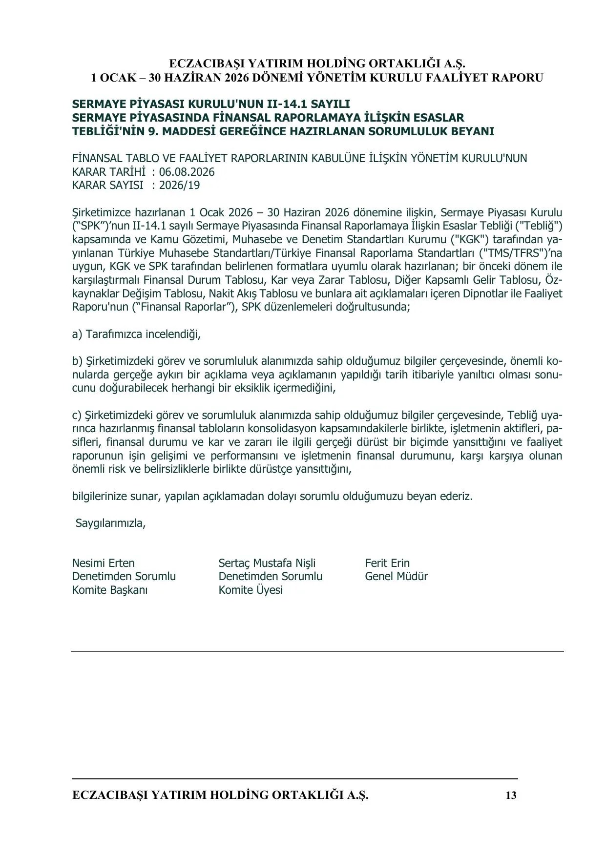 Signed Eczacฤฑbaลฤฑ Yatฤฑrฤฑm Holding Faaliyet Raporu 30.06.2026.pdf โ sayfa 14