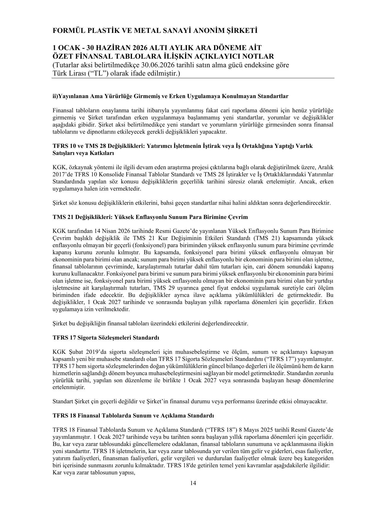 Formül Plastik A.Ş. 30.06.2026 SPK Rapor dipnotlar.pdf — sayfa 14
