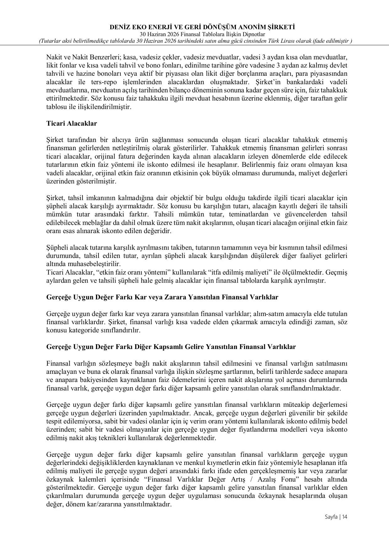 Deniz Eko SPK Baฤฤฑmsฤฑz Denetim Raporu 2026-06.pdf โ sayfa 14