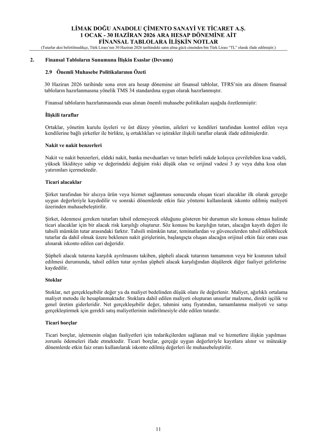 Limak Dogu Anadolu Cimento FS TR 2026-06 TFRS.pdf โ sayfa 14