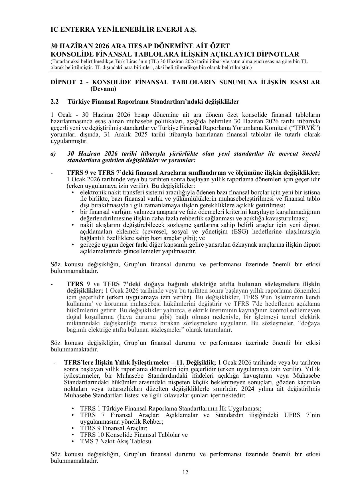IC Enterra Yenilenebilir Enerji A.ล. 30.06.2026 TFRS TR.pdf โ sayfa 14